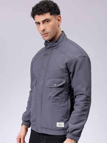 Men's Slim Fit Solid Zipperper Quilted Jacket