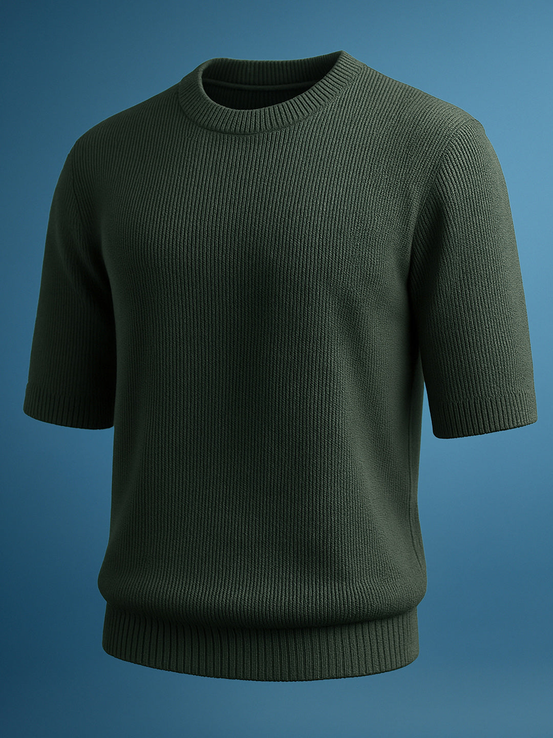 Men's Green Relaxed Fit Textured Crew Neck Sweater – TIGC