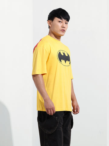Men's Yellow Boxy Fit Character Batman Printed Crew Neck T-Shirt