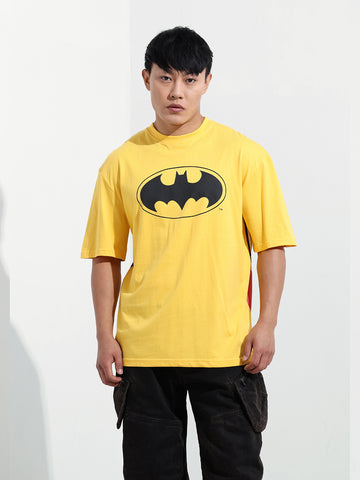 Men's Yellow Boxy Fit Character Batman Printed Crew Neck T-Shirt