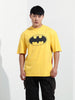 Men's Yellow Boxy Fit Character Batman Printed Crew Neck T-Shirt