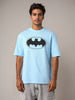 Men's Blue Boxy Fit Character Batman Printed Crew Neck T-Shirt