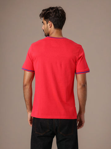 Men's Pink Slim Fit Character Batman Printed Crew Neck T-Shirt