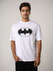 Men's White Boxy Fit Character Batman Printed Crew Neck T-Shirt