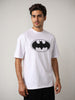 Men's White Boxy Fit Character Batman Printed Crew Neck T-Shirt