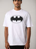 Men's White Boxy Fit Character Batman Printed Crew Neck T-Shirt