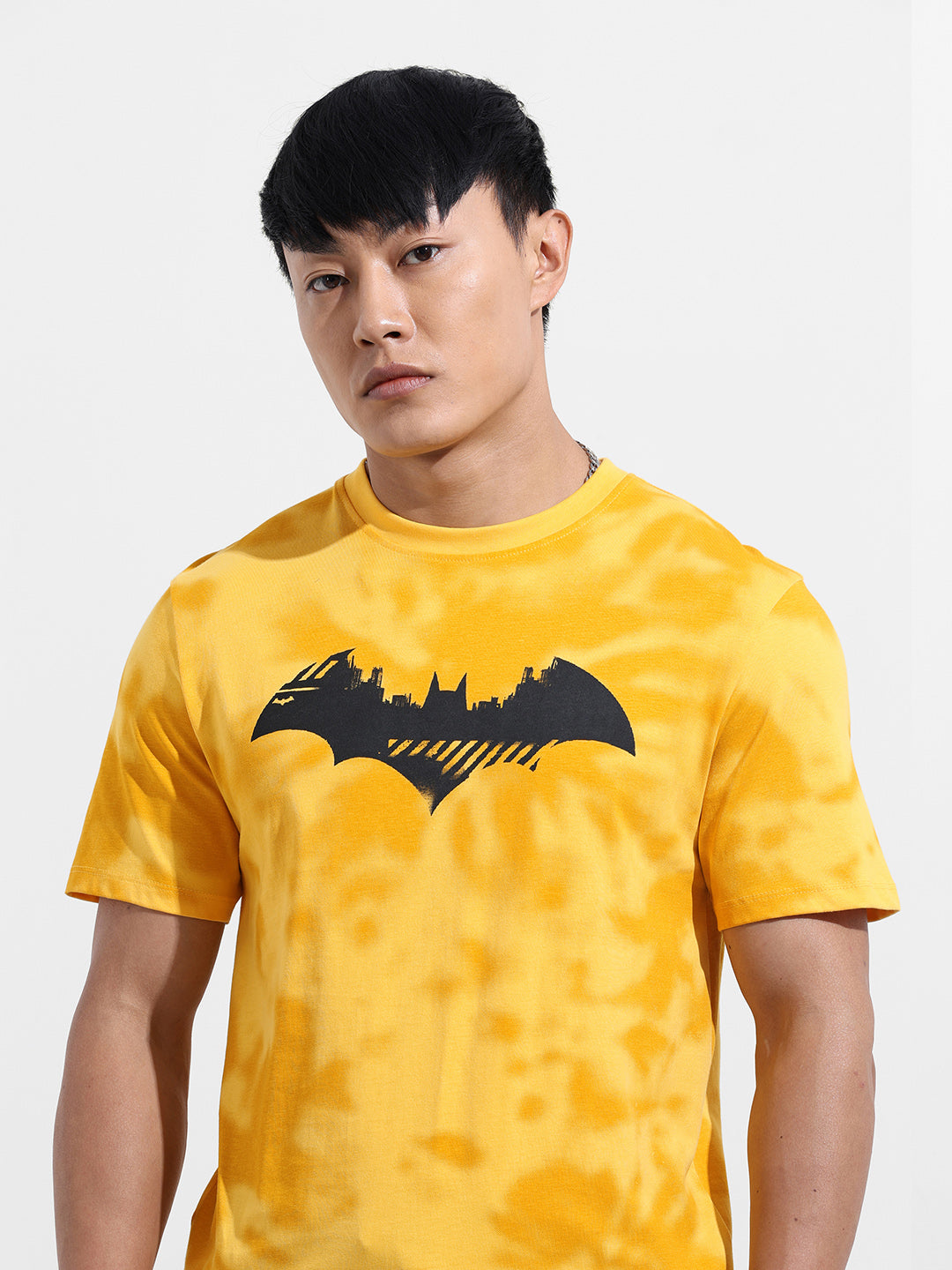 Men's Yellow Slim Fit Character Batman Printed Crew Neck T-Shirt