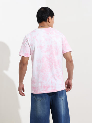 Men's Pink Slim Fit Printed Looney Tunes  Crew Neck T-Shirt