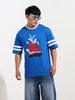Men's Blue Boxy Fit Character Bugs Bunny Printed Crew Neck T-Shirt
