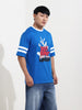 Men's Blue Boxy Fit Character Bugs Bunny Printed Crew Neck T-Shirt