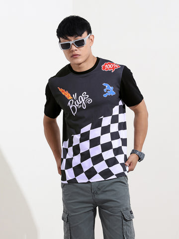 Men's Black Slim Fit Character Bugs Bunny Printed Crew Neck T-Shirt