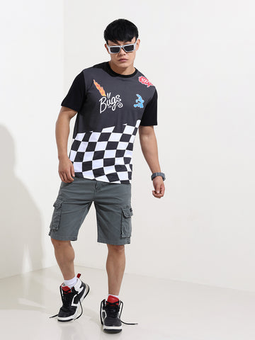 Men's Black Slim Fit Character Bugs Bunny Printed Crew Neck T-Shirt