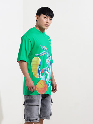 Men's Green Boxy Fit Bugs Bunny Character Merchandise T-Shirt