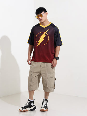 Men's Printed Extended Sleeves Raw Edge Boxy T-shirt