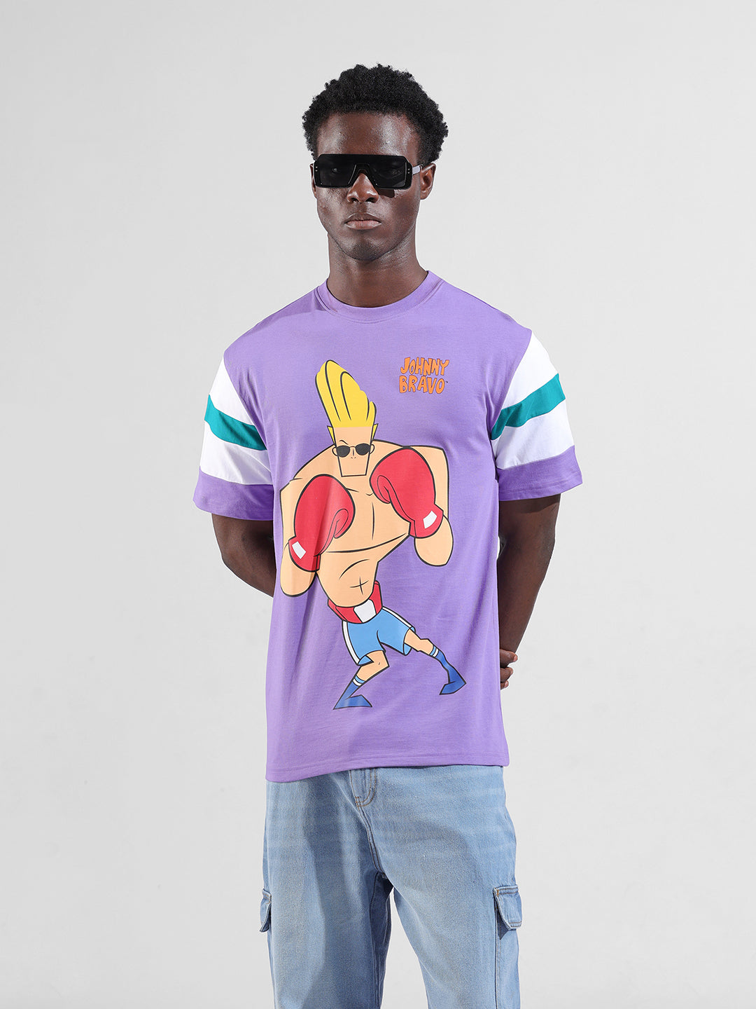 Pure Cotton's Johny Bravo Printed Drop-Shoulder Sleeves Boxy T-shirt