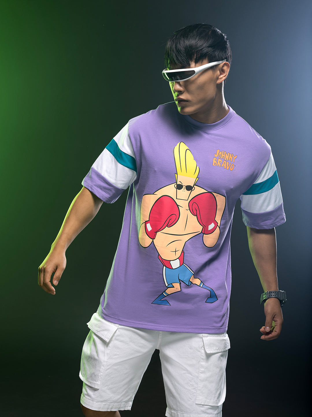 Pure Cotton's Johny Bravo Printed Drop-Shoulder Sleeves Boxy T-shirt