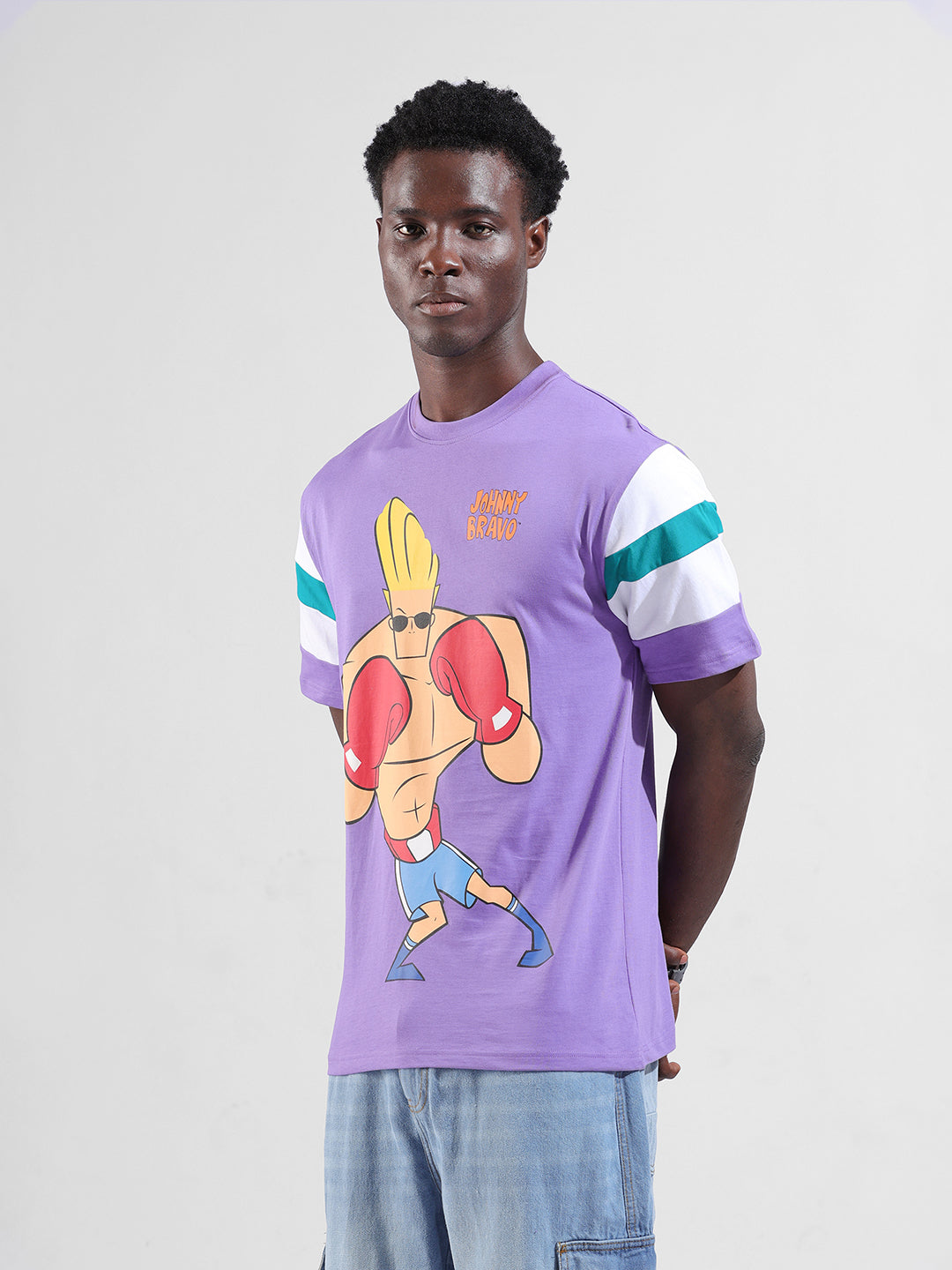 Pure Cotton's Johny Bravo Printed Drop-Shoulder Sleeves Boxy T-shirt