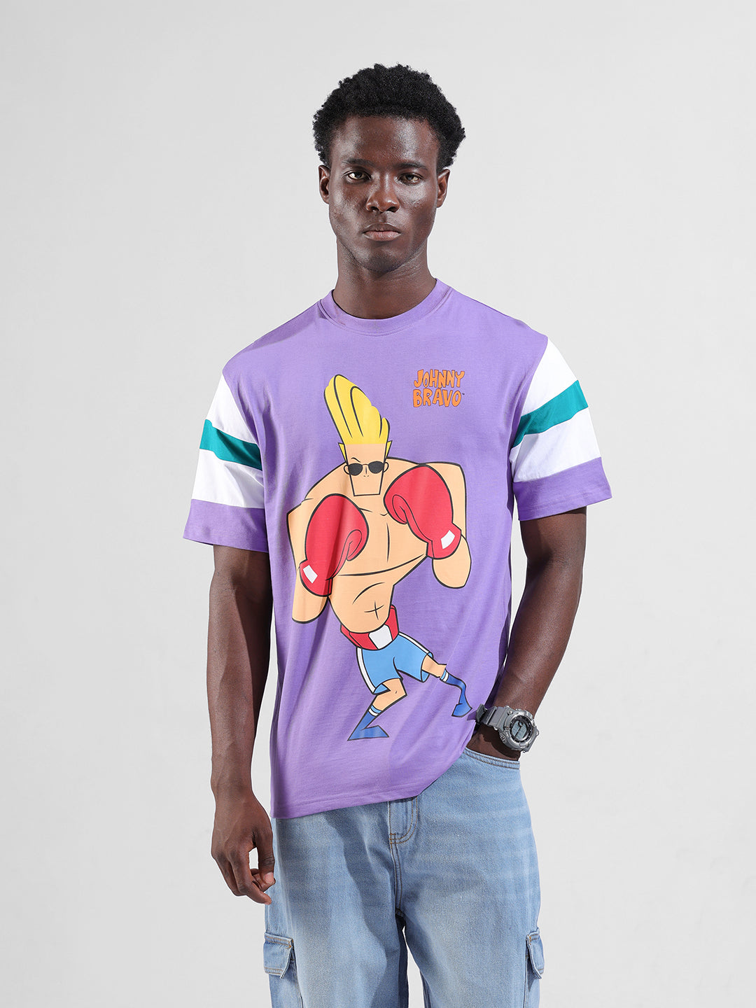 Pure Cotton's Johny Bravo Printed Drop-Shoulder Sleeves Boxy T-shirt