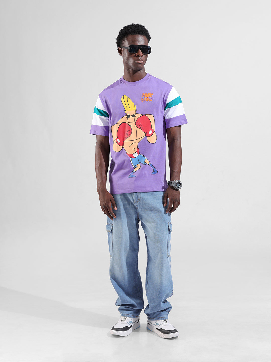 Pure Cotton's Johny Bravo Printed Drop-Shoulder Sleeves Boxy T-shirt