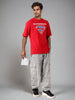 Men's Red Boxy Fit Character Superman Printed Crew Neck T-Shirt
