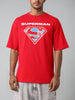 Men's Red Boxy Fit Character Superman Printed Crew Neck T-Shirt