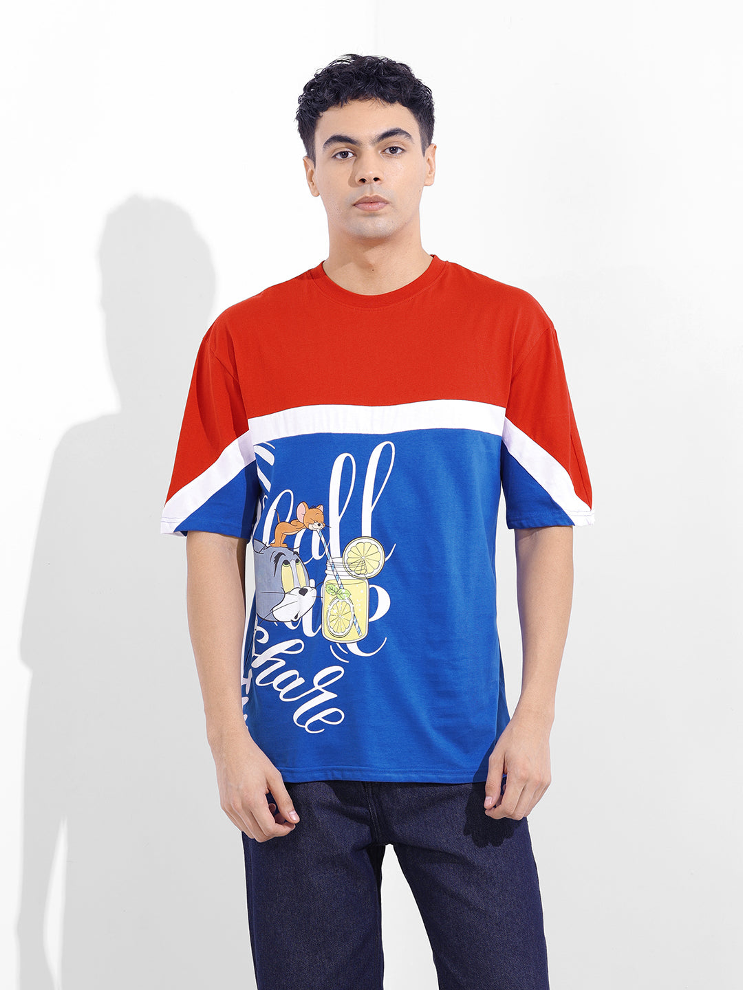 Men's Red Boxy Fit Tom&Jerry Character Merchandise T-Shirt