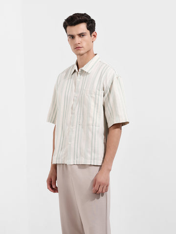 Men's Green Boxy Fit Resort Wear Textured Shirt
