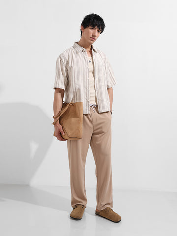 Men's Beige Boxy Fit Resort Wear Shirt