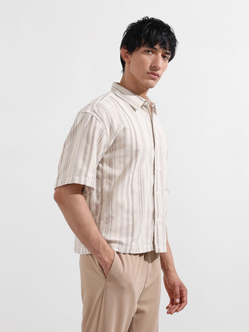 Men's Beige Boxy Fit Resort Wear Shirt
