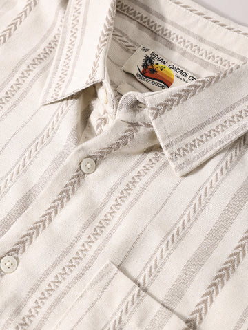 Men's Beige Boxy Fit Resort Wear Shirt