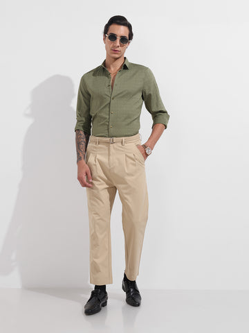 Men's Green Regular Fit Textured Party Wear Shirt