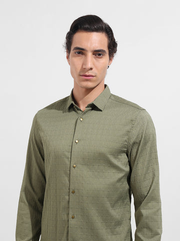 Men's Green Regular Fit Textured Party Wear Shirt
