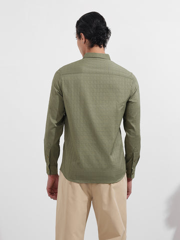 Men's Green Regular Fit Textured Party Wear Shirt