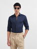 Men's Blue Regular Fit Textured Party Wear Shirt