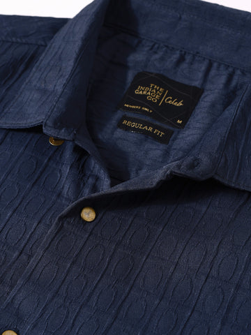 Men's Blue Regular Fit Textured Party Wear Shirt