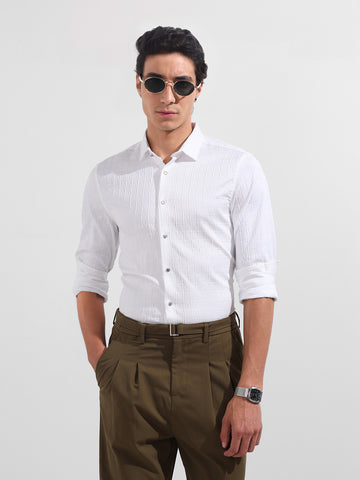 Men's White Regular Fit Textured Party Wear Shirt