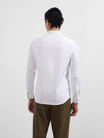 Men's White Regular Fit Textured Party Wear Shirt