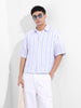 Men's Blue Boxy Fit Striped Resort Shirt