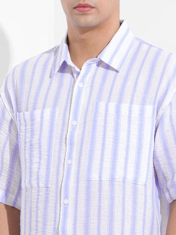 Men's Blue Boxy Fit Striped Resort Shirt