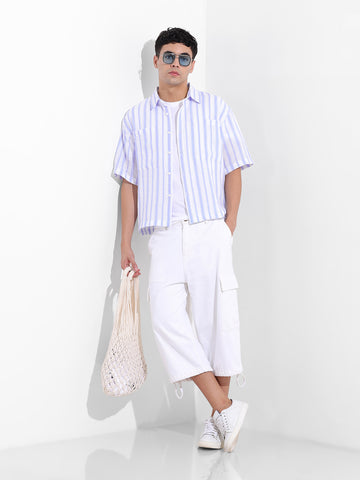 Men's Blue Boxy Fit Striped Resort Shirt