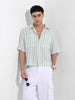 Men's Opaline Green Boxy Fit Striped Resort Shirt