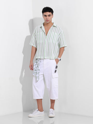 Men's Opaline Green Boxy Fit Striped Resort Shirt