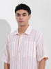 Men's Baby Pink Boxy Fit Striped Resort Shirt