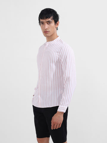 Men's Red Regular Fit Striped Casual Shirt