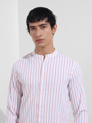 Men's Red Regular Fit Striped Casual Shirt