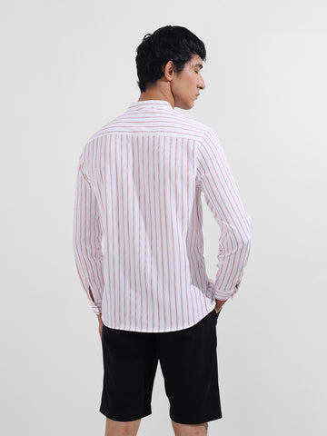 Men's Red Regular Fit Striped Casual Shirt