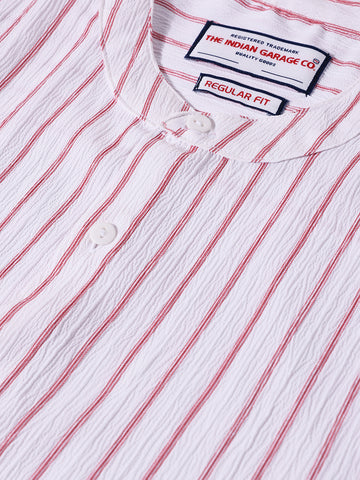 Men's Red Regular Fit Striped Casual Shirt
