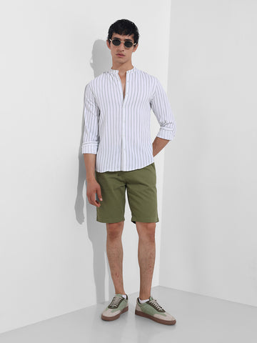 Men's Green Regular Fit Striped Casual Shirt