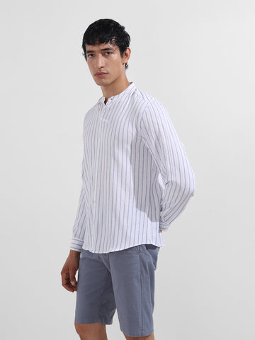 Men's Sky Blue Regular Fit Striped Casual Shirt