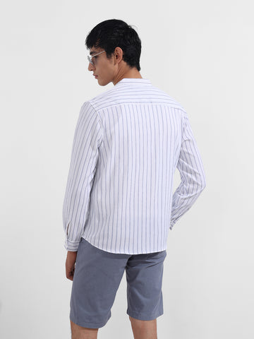 Men's Sky Blue Regular Fit Striped Casual Shirt
